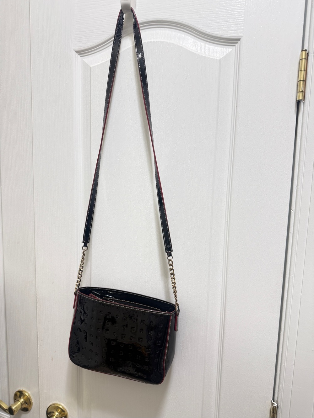 Arcadia Black Patent Crossbody with Red. embossed design - Picture 5 of 15